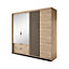 Tally Contemporary 4 Mirrored Hinged Door Wardrobe 4 Shelves 2 Drawers 2 Rails Artisan Oak Effect (H)2110mm (W)2200mm (D)600mm