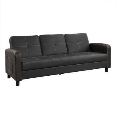 Black leather sofa bed deals with cup holder