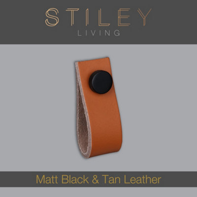 Tan Leather Handle With Knurling Fixing - Matt Black