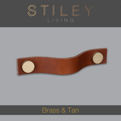 Tan Leather Pull  With Knurling Fixing - Brass