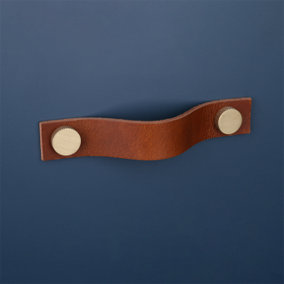 Tan Leather Pull  With Knurling Fixing - Brass