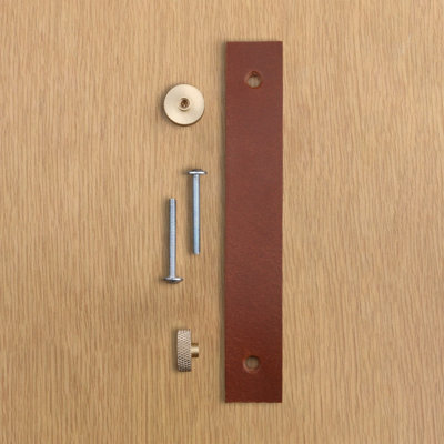 Tan Leather Pull  With Knurling Fixing - Brass