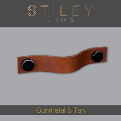 Tan Leather Pull  With Knurling Fixing - Gunmetal