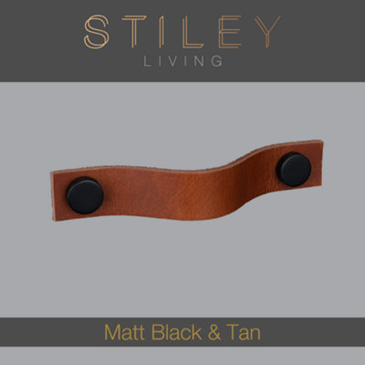 Tan Leather Pull  With Knurling Fixing - Matt Black