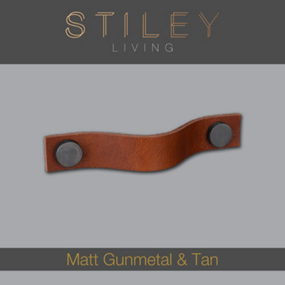 Tan Leather Pull  With Knurling Fixing - Matt Gunmetal