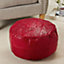 Tan Tunisian Leather Round Pouffe Footrest - Hand Crafted Artisan Leather Beanbag Footstool Seat - Measures H25.5 x W47cm