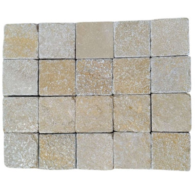 Tandur Yellow Tumbled Limestone Setts 100x100mm Pack of 150 Setts ...