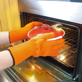 Tangerine Extra Long Oven Gloves - Lightweight & Comfortable Amarid Heat Resistant Cooking Gloves - 1 Pair, Each Measure 33cm Long