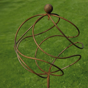 Tangle Ball on 4Ft Stem Empty - Plant Support - Solid Steel - L34.3 x W34.3 x H157.5 cm - Bare Metal/Ready to Rust