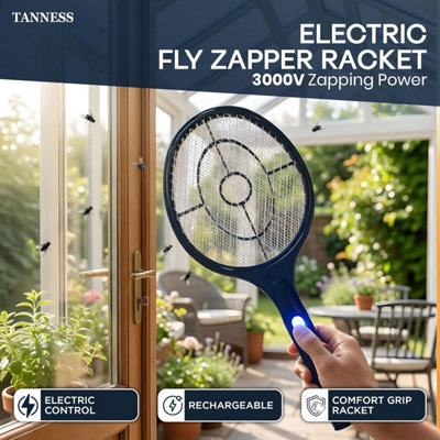 Tanness 1-Pack Rechargeable Electric Fly Zapper Racket 3000V USB-C - 49 ...