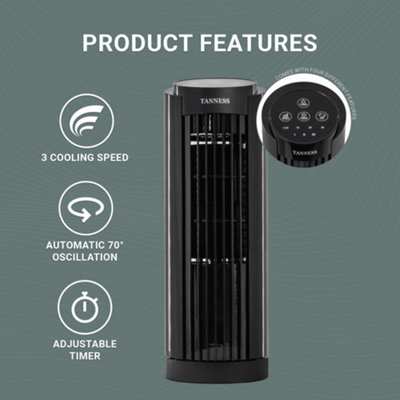 Tanness Tower Fan 13 Inch Black - 2000W, Cooling Fan with 3 Speed ...