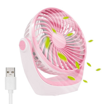 Tanness White & Pink USB Desk Fan - USB Powered Fan with 3 Speeds ...