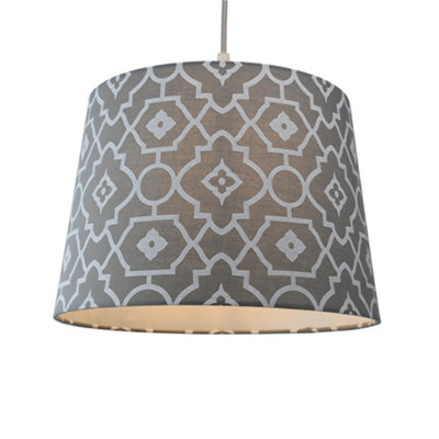 Tapered Cotton Grey Light Shade (D)28cm,Geometric Print Pattern Lightshade Lampshade Pendant Ceiling, Table, Floor Lamp Easy Fit