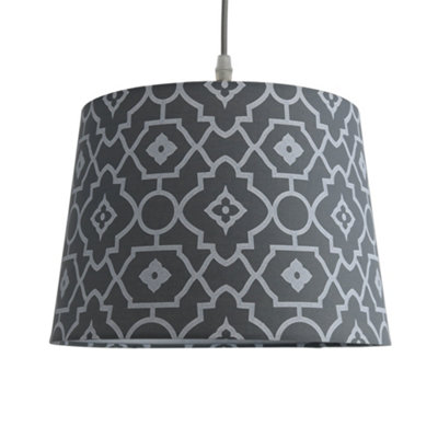Tapered Cotton Grey Light Shade (D)28cm,Geometric Print Pattern Lightshade Lampshade Pendant Ceiling, Table, Floor Lamp Easy Fit