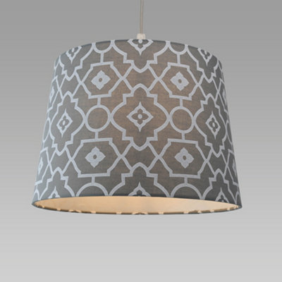 Tapered Cotton Grey Light Shade (D)28cm,Geometric Print Pattern Lightshade Lampshade Pendant Ceiling, Table, Floor Lamp Easy Fit