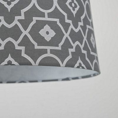 Tapered Cotton Grey Light Shade (D)28cm,Geometric Print Pattern Lightshade Lampshade Pendant Ceiling, Table, Floor Lamp Easy Fit