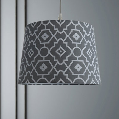 Tapered Cotton Grey Light Shade (D)28cm,Geometric Print Pattern Lightshade Lampshade Pendant Ceiling, Table, Floor Lamp Easy Fit