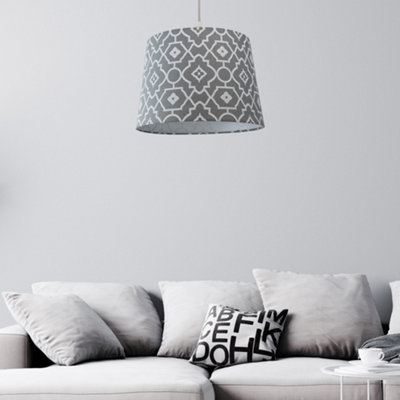 Tapered Cotton Grey Light Shade (D)28cm,Geometric Print Pattern Lightshade Lampshade Pendant Ceiling, Table, Floor Lamp Easy Fit