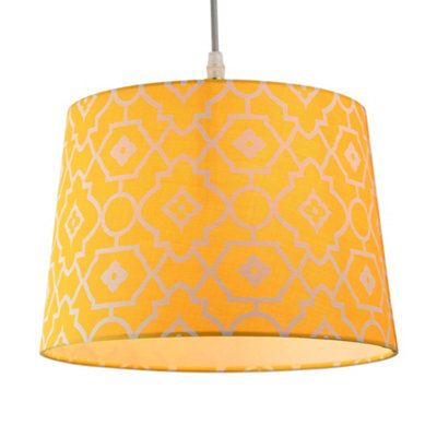 Tapered Cotton Yellow Light Shade (D)28cm,Geometric Print Pattern Lightshade Lampshade Pendant Ceiling, Table, Floor Lamp Easy Fit