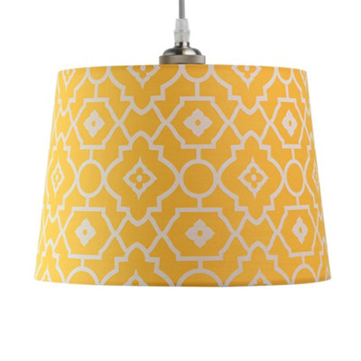 Tapered Cotton Yellow Light Shade (D)28cm,Geometric Print Pattern Lightshade Lampshade Pendant Ceiling, Table, Floor Lamp Easy Fit