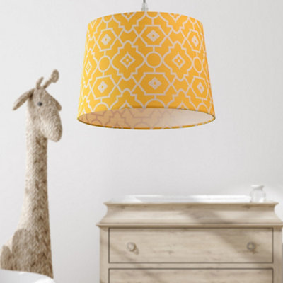 Tapered Cotton Yellow Light Shade (D)28cm,Geometric Print Pattern Lightshade Lampshade Pendant Ceiling, Table, Floor Lamp Easy Fit
