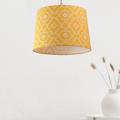 Tapered Cotton Yellow Light Shade (D)28cm,Geometric Print Pattern Lightshade Lampshade Pendant Ceiling, Table, Floor Lamp Easy Fit