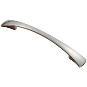 Tapered Pull Handle 172 x 16mm 128mm Fixing Centres Satin Nickel Curved Bow