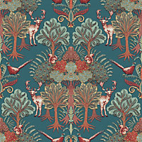 Tapestry Nordic Deer Forest Dark Teal/Multi Wallpaper