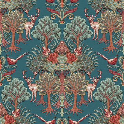 Tapestry Nordic Deer Forest Dark Teal/Multi Wallpaper