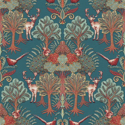 Tapestry Nordic Deer Forest Dark Teal/Multi Wallpaper