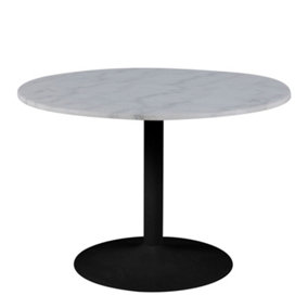 Tarifa Round Dining Table with White Polished Marble Top and Black Base