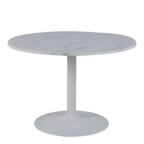Tarifa Round Dining Table with White Polished Marble Top and White Base