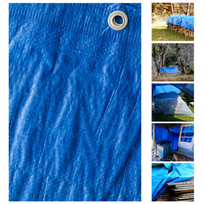 Tarpaulin Heavy Duty Waterproof  - 4m x 6m - Metal Fixing Eyelets & Rope Reinforced Hems - 9