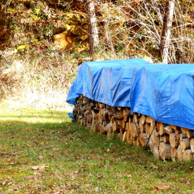 Tarpaulin Heavy Duty Waterproof  - 5m x 8m - Metal Fixing Eyelets & Rope Reinforced Hems - 7