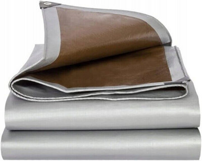 Tarpaulin Regular And Heavy Duty Waterproof Cover Tarp Ground Sheet Multi Sizes Brown/Silver 2m x 3m