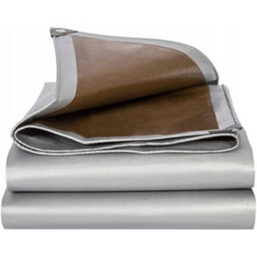 Tarpaulin Regular And Heavy Duty Waterproof Cover Tarp Ground Sheet Multi Sizes Brown/Silver 3m x 4m