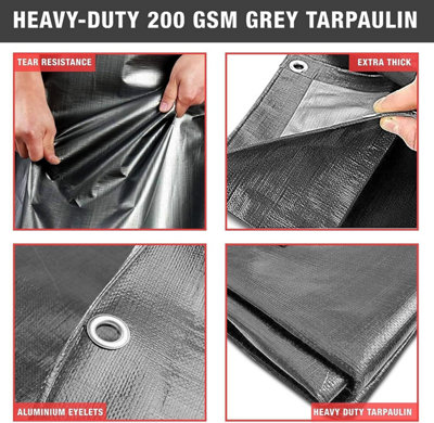 Tarpaulin Regular And Heavy Duty Waterproof Cover Tarp Ground Sheet Multi Sizes Grey 1.5m x 2m