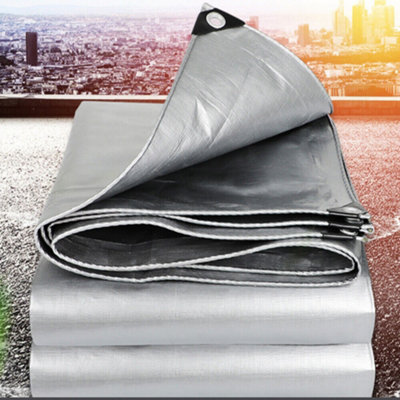 Tarpaulin Sheet Cover Silver Waterproof Ground Camping Multipurpose Furniture 5m x 6m