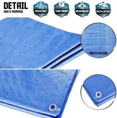 Tarpaulin Tarp Sheet Cover Blue Waterproof Ground Camping Multipurpose Furniture 6m x 12m