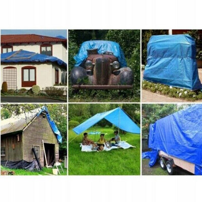 Tarpaulin Tarp Sheet Cover Blue Waterproof Ground Camping Multipurpose Furniture 6m x 12m - 5