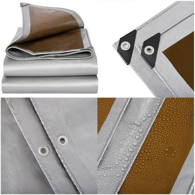 Tarpaulin Tarp Sheet Cover Heavy Duty 210GSM Waterproof Camping Brown/Silver  4m x 6m - 3