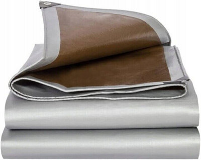 Tarpaulin Tarp Sheet Cover Heavy Duty 210GSM Waterproof Camping Brown/Silver 5m x 6m