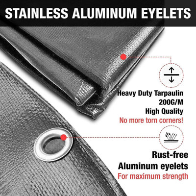 Tarpaulin Tarp Sheet Cover Waterproof Ground Camping Multipurpose Furniture Grey 4m x 4m - 3