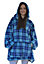 Tartan Blue Sherpa Hoodie Hooded Blanket Cosy Throw