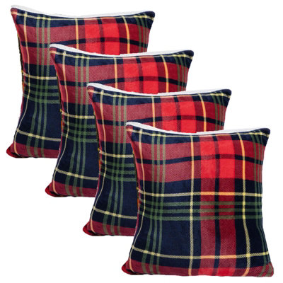 Tartan Check Cushion Covers 4 Pack Case Flannel Fleece Set, 45 x 45cm - Navy