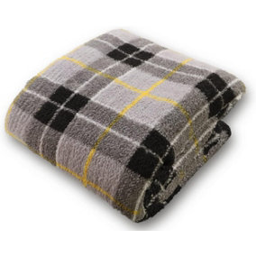 Tartan Check Pattern Luxurious Throws Super Soft Warm Cosy Teddy Sherpa Fleece Sofa and Bed Fleece Blankets Grey (150x200CM)