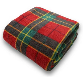 Tartan Check Pattern Luxurious Throws Super Soft Warm Cosy Teddy Sherpa Fleece Sofa and Bed Fleece Blankets Red (150x200CM)