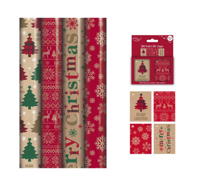 Tartan Christmas Gift Wrapping Paper 4 x 4M Rolls Gift Tag Snowflake Tree Script Price Comparisons | Compare The Build