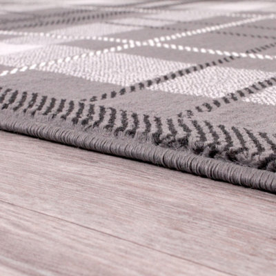 Tartan Grey Chequered Tartan Easy to Clean Rug For Dining Room-200cm X 290cm