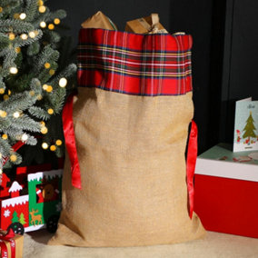 Tartan Jute Christmas Gift Sack 60cm x 44cm